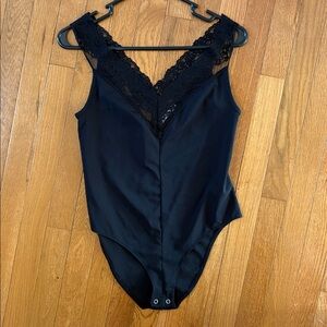 Zara Trafaluc Black Lace Bodysuit Small